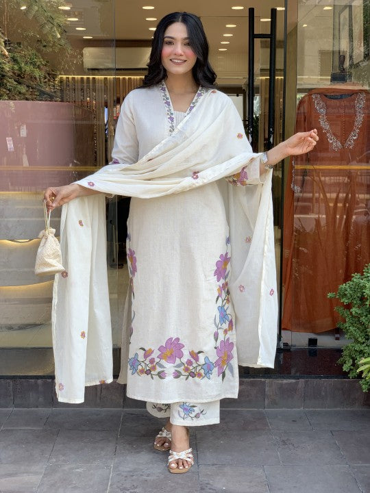 Flower Embroidery Kurta Set