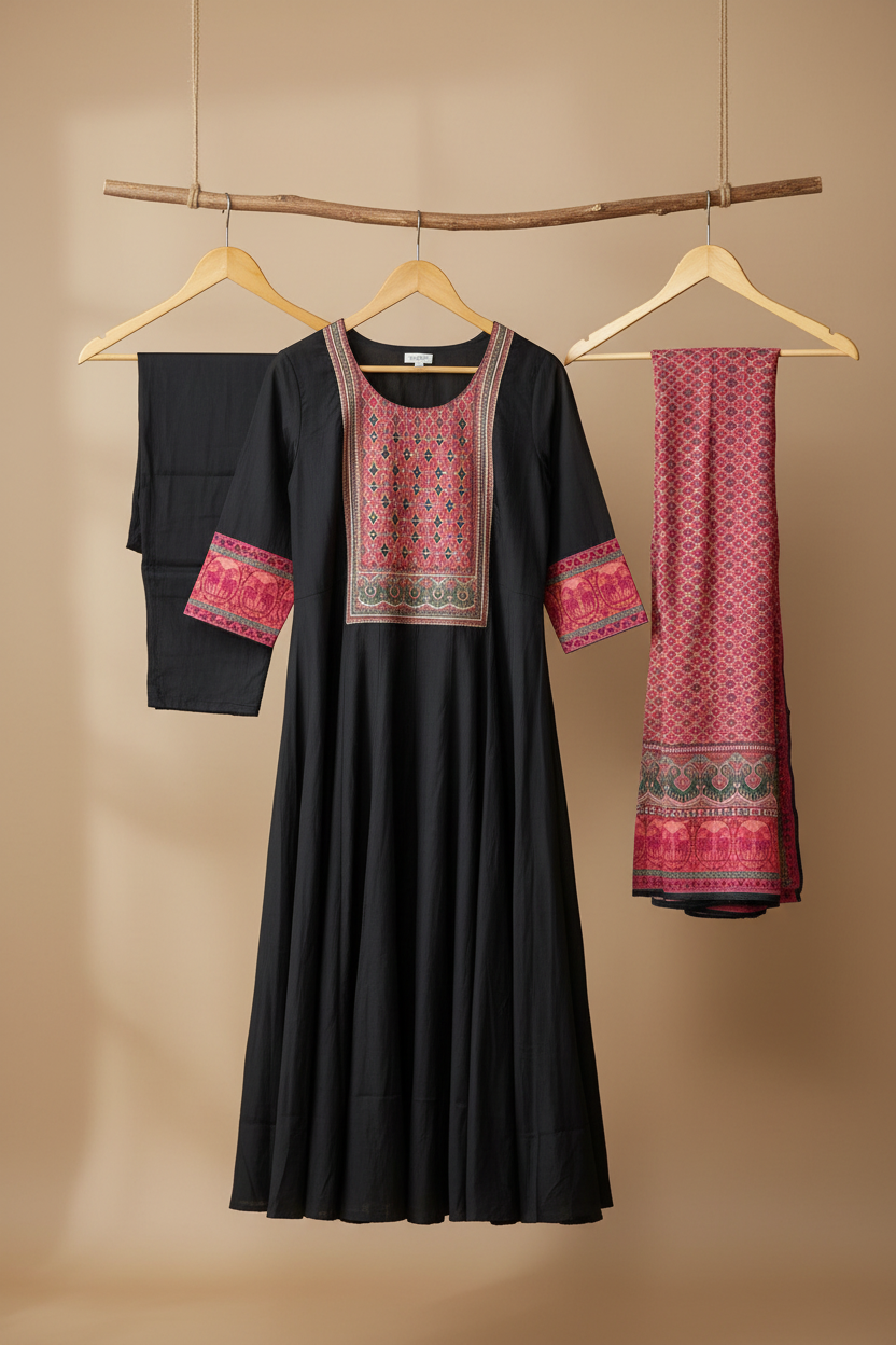 Black Woven Flared