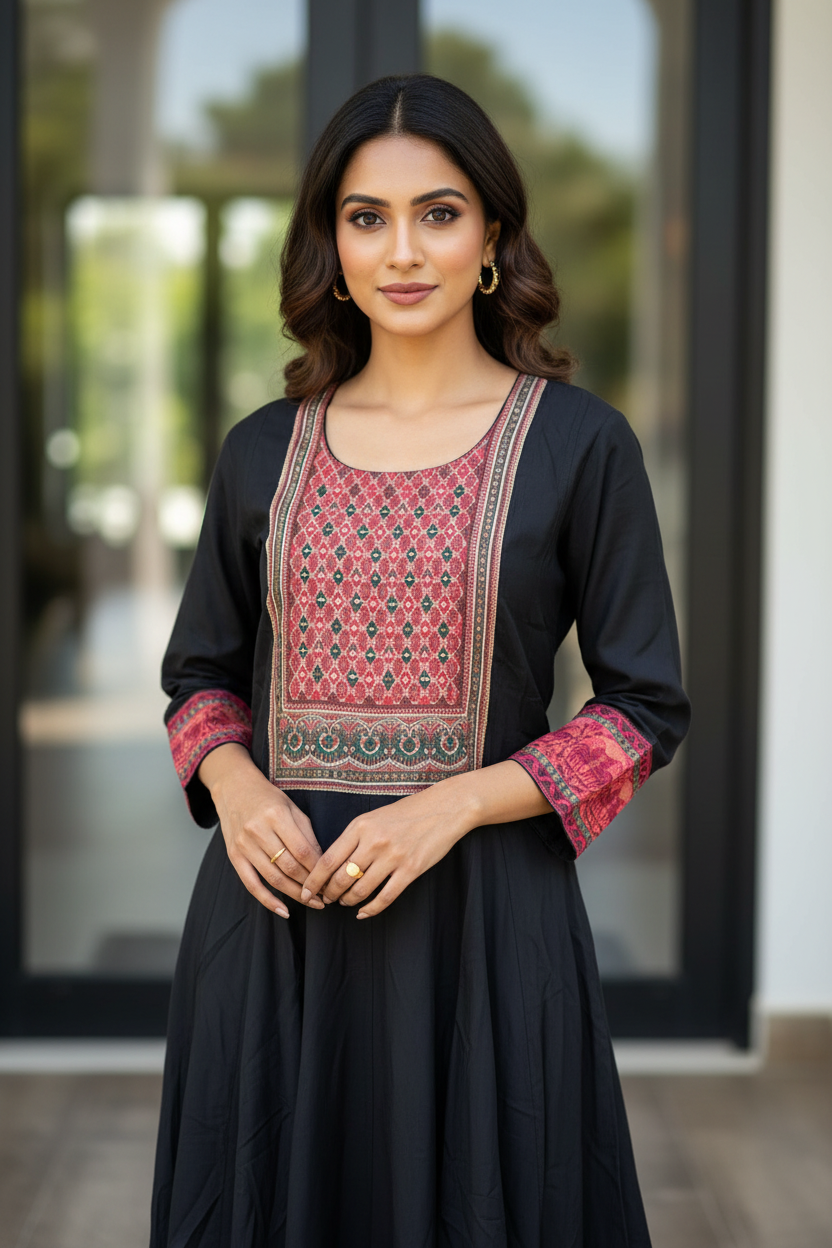 Black Woven Flared