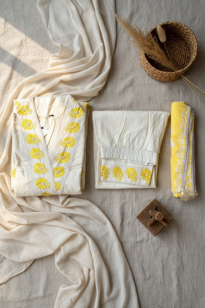 White Floral Flared Set
