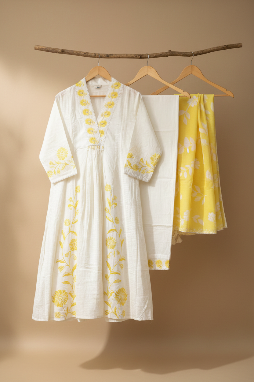 White Floral Flared Set