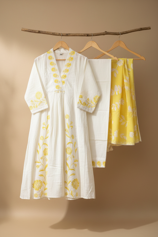White Floral Flared Set