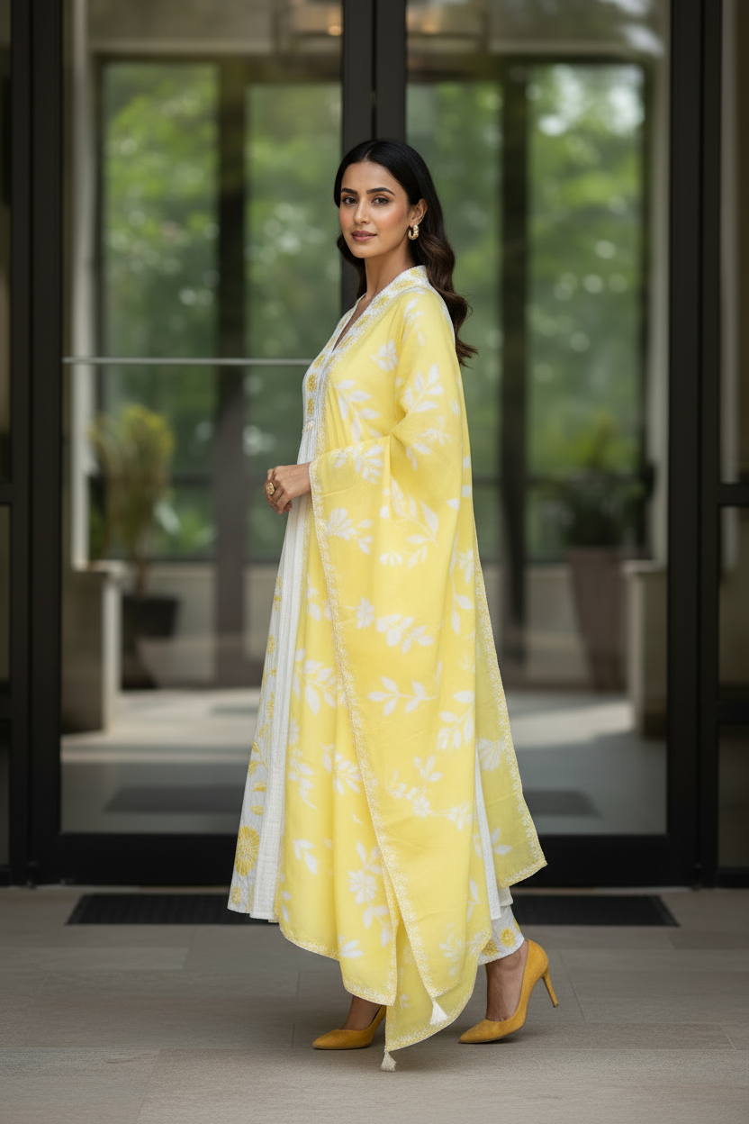 White Floral Flared Set