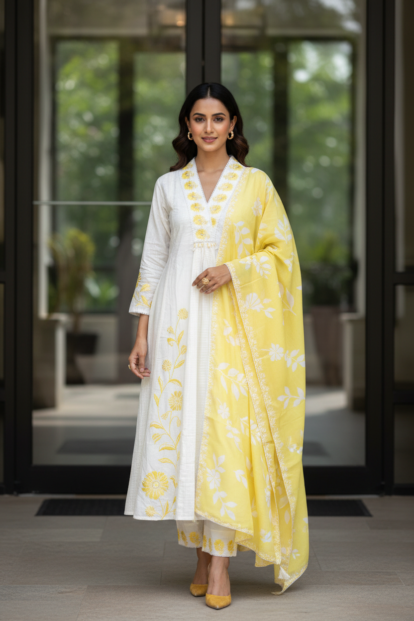 White Floral Flared Set