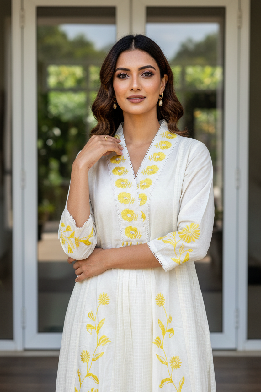 White Floral Flared Set
