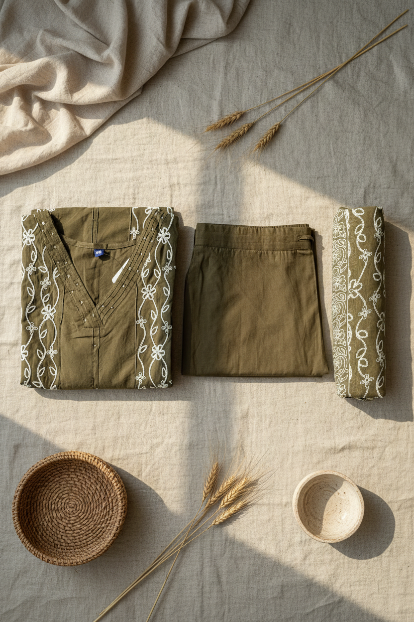 Olive Embroidered Straight