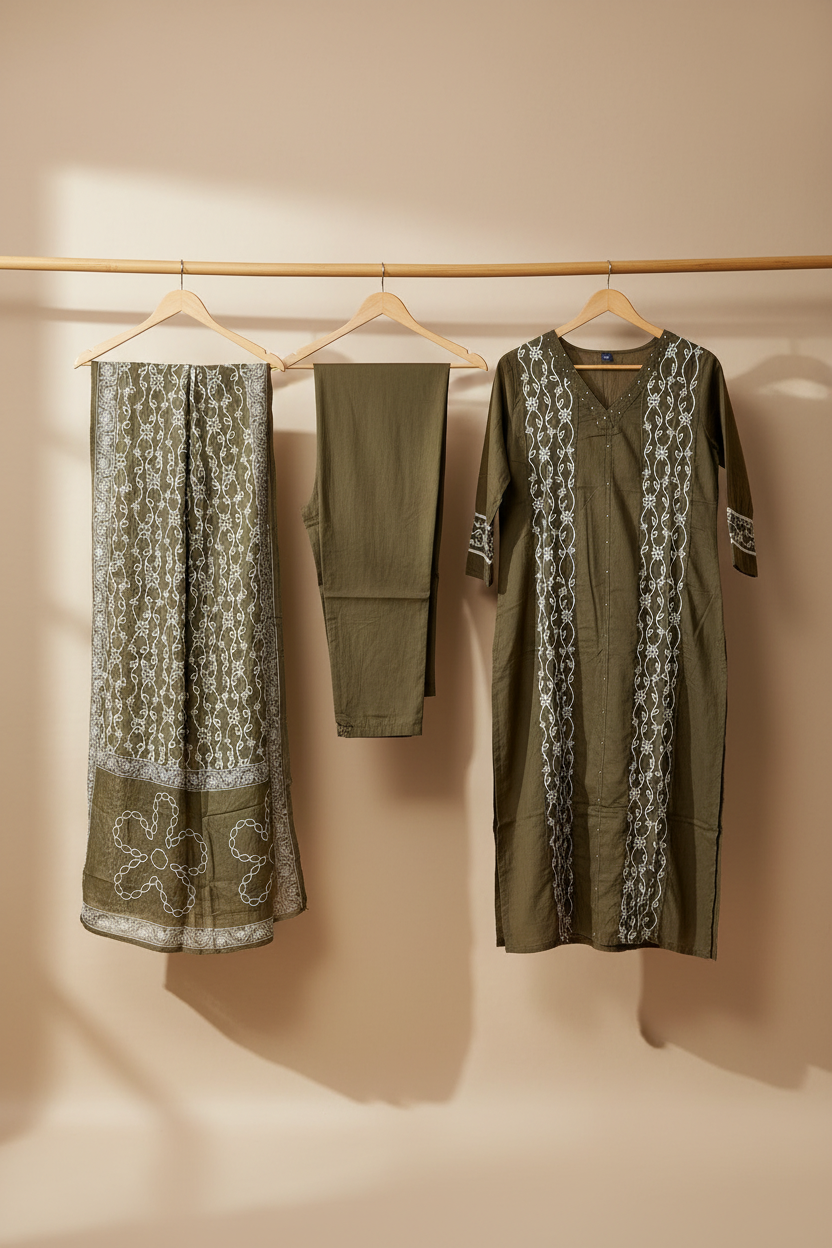 Olive Embroidered Straight