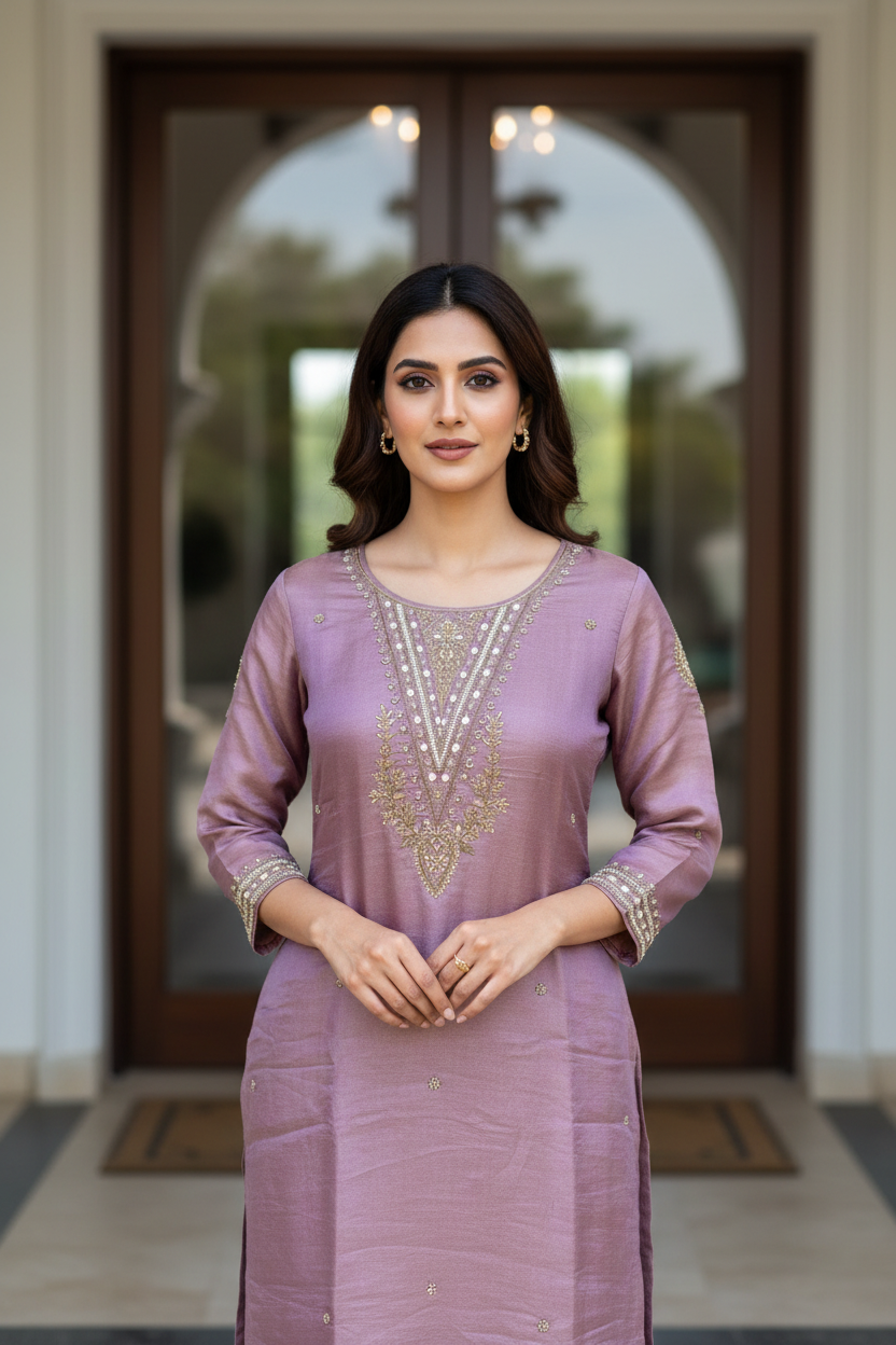 Mauve Shimmer Kurta Set