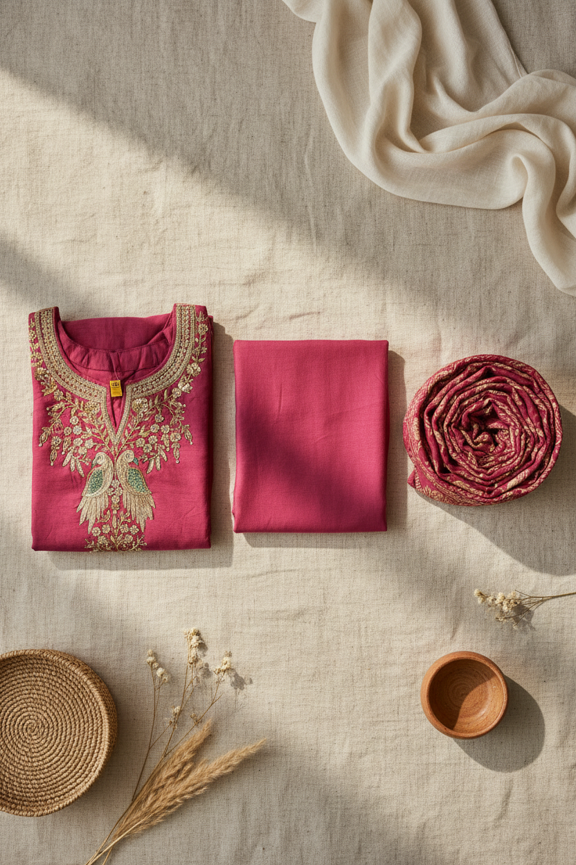 Wine Banarasi Silk Set
