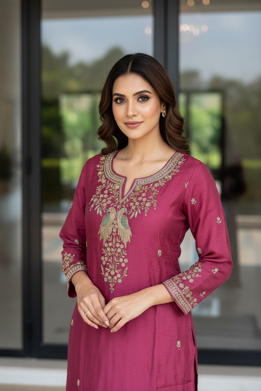 Wine Banarasi Silk Set