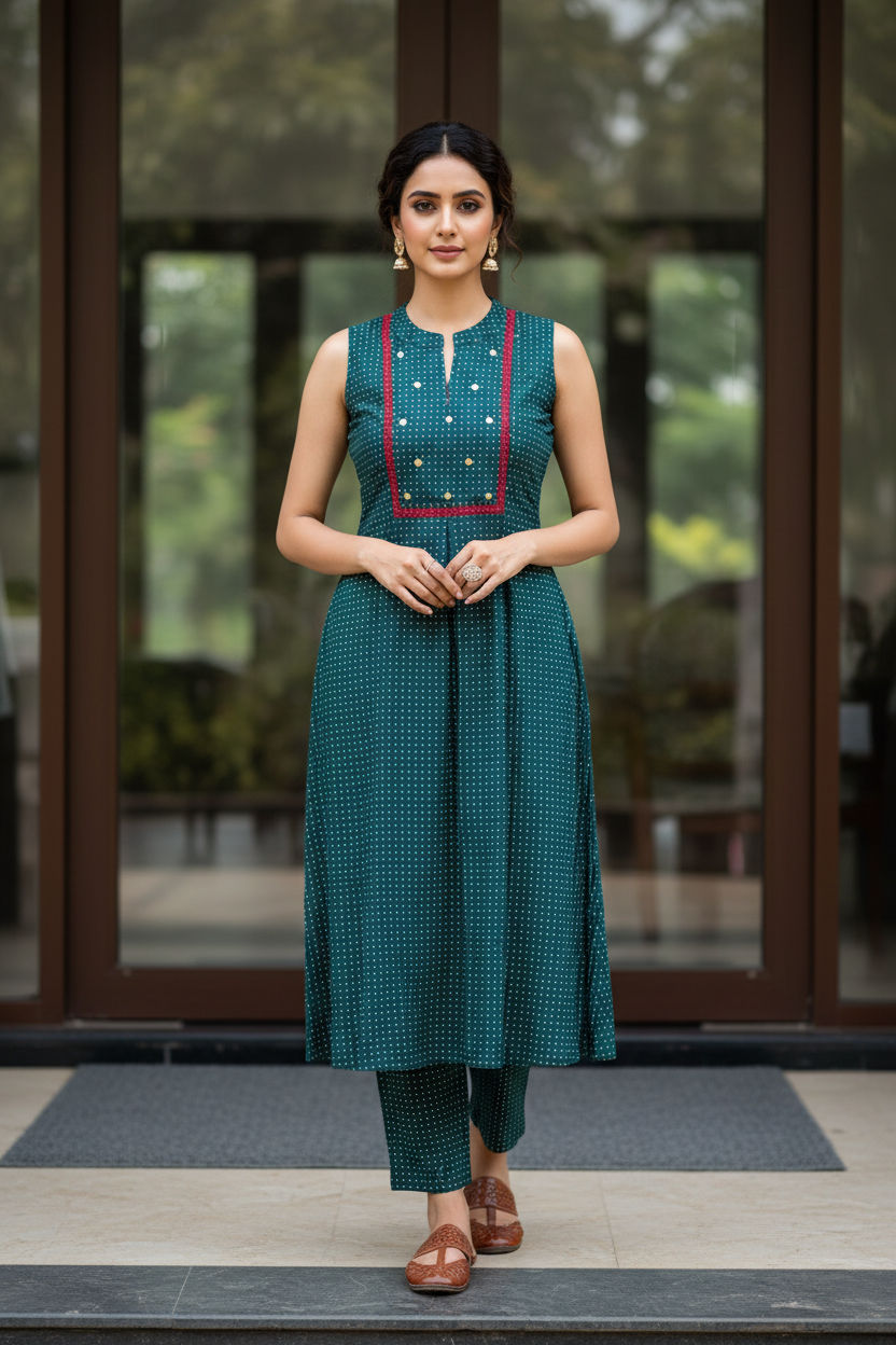 Green Dotted Kurta set