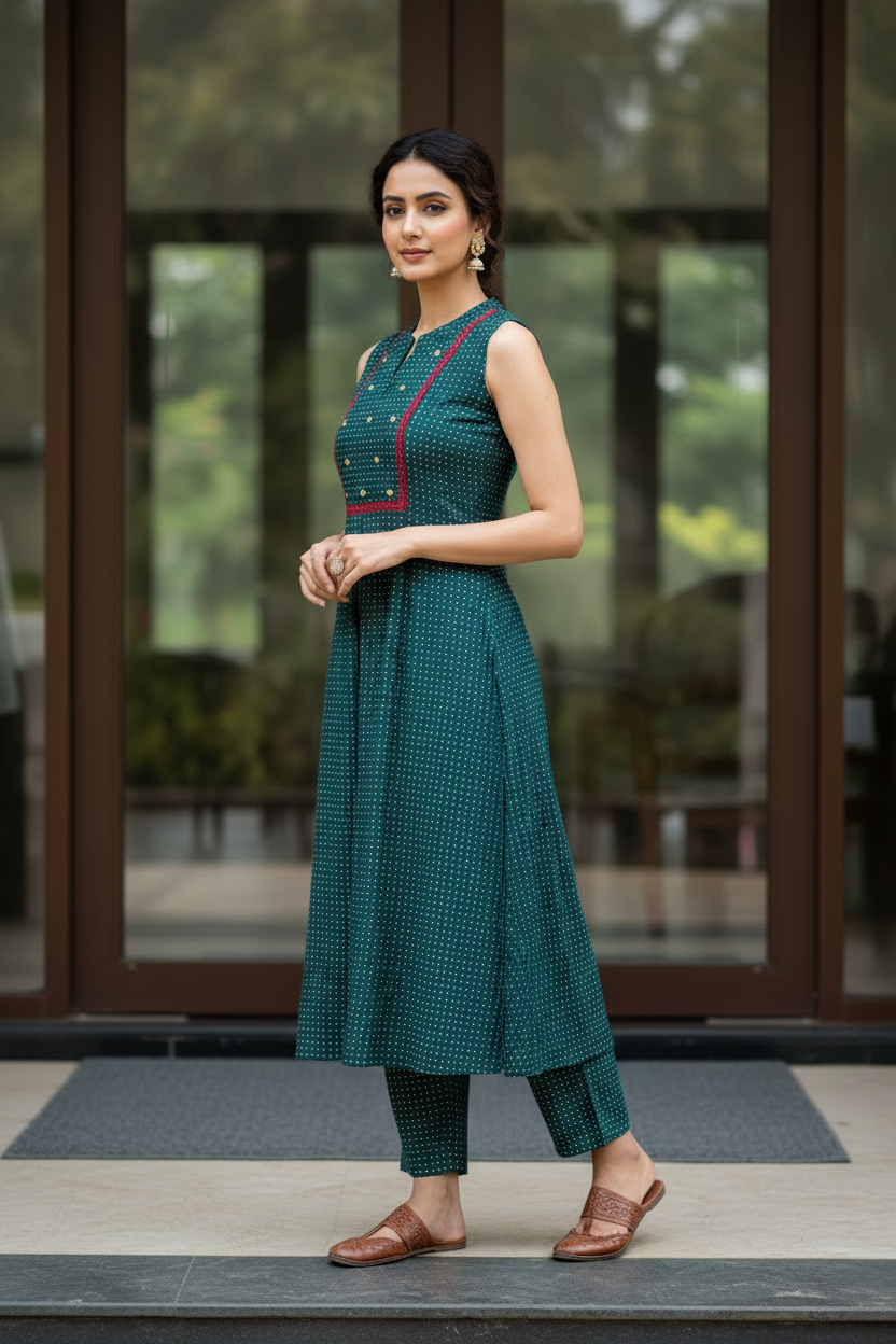Green Dotted Kurta set