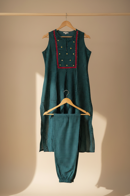 Green Dotted Kurta set