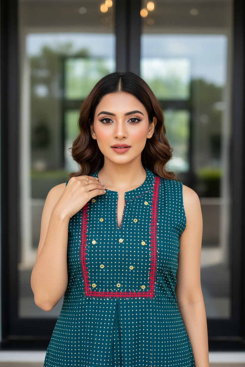 Green Dotted Kurta set