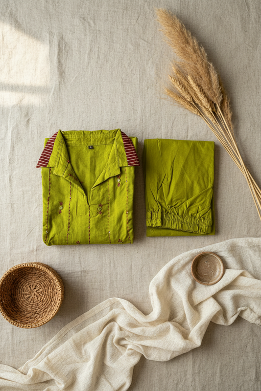 Lime Flared Kurta Set