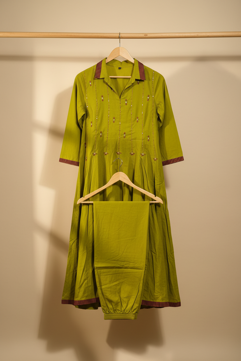 Lime Flared Kurta Set