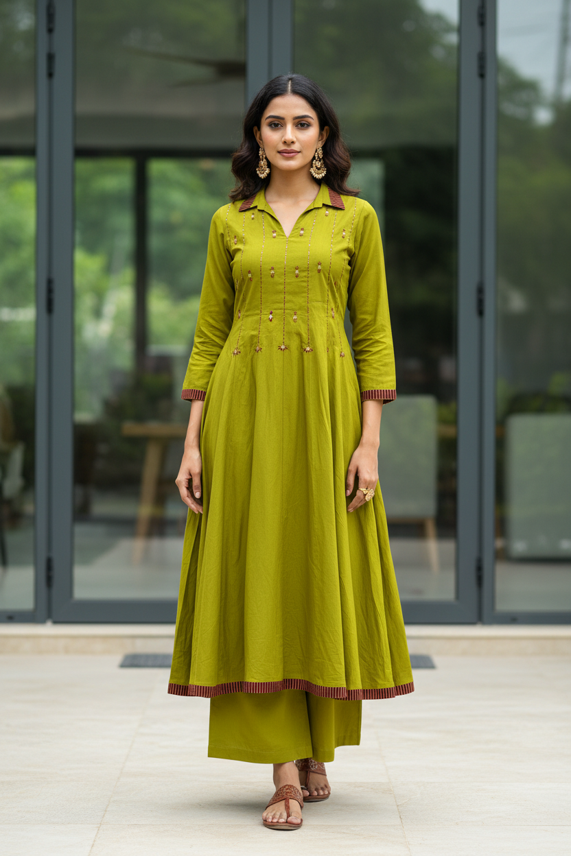 Lime Flared Kurta Set