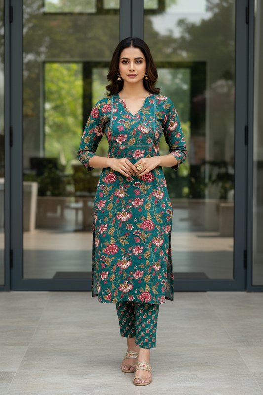 Teal Floral Straight