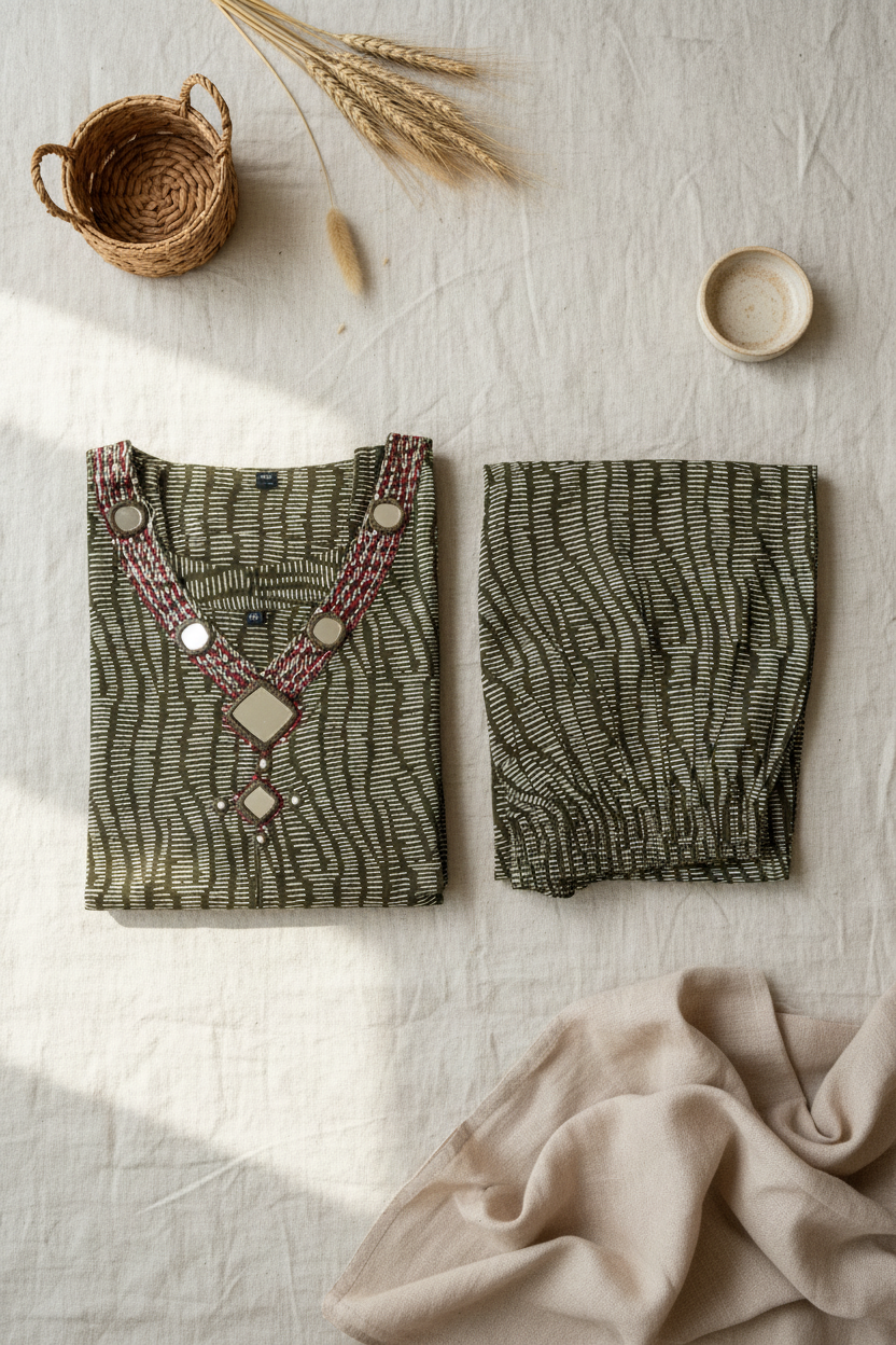 Green Mirror Kurta Set