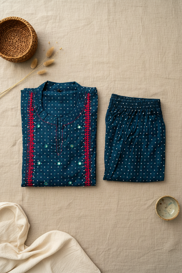 Teal Dotted Kurta set
