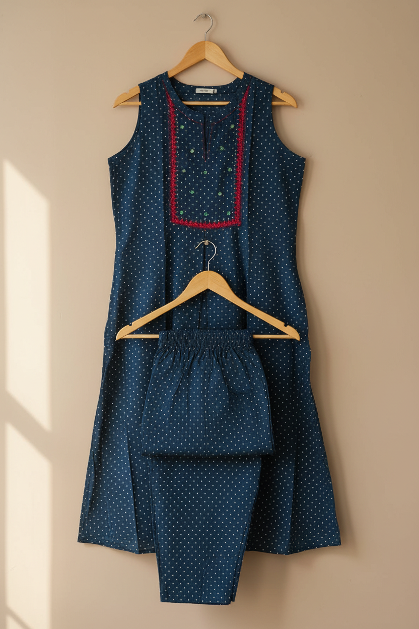 Teal Dotted Kurta set