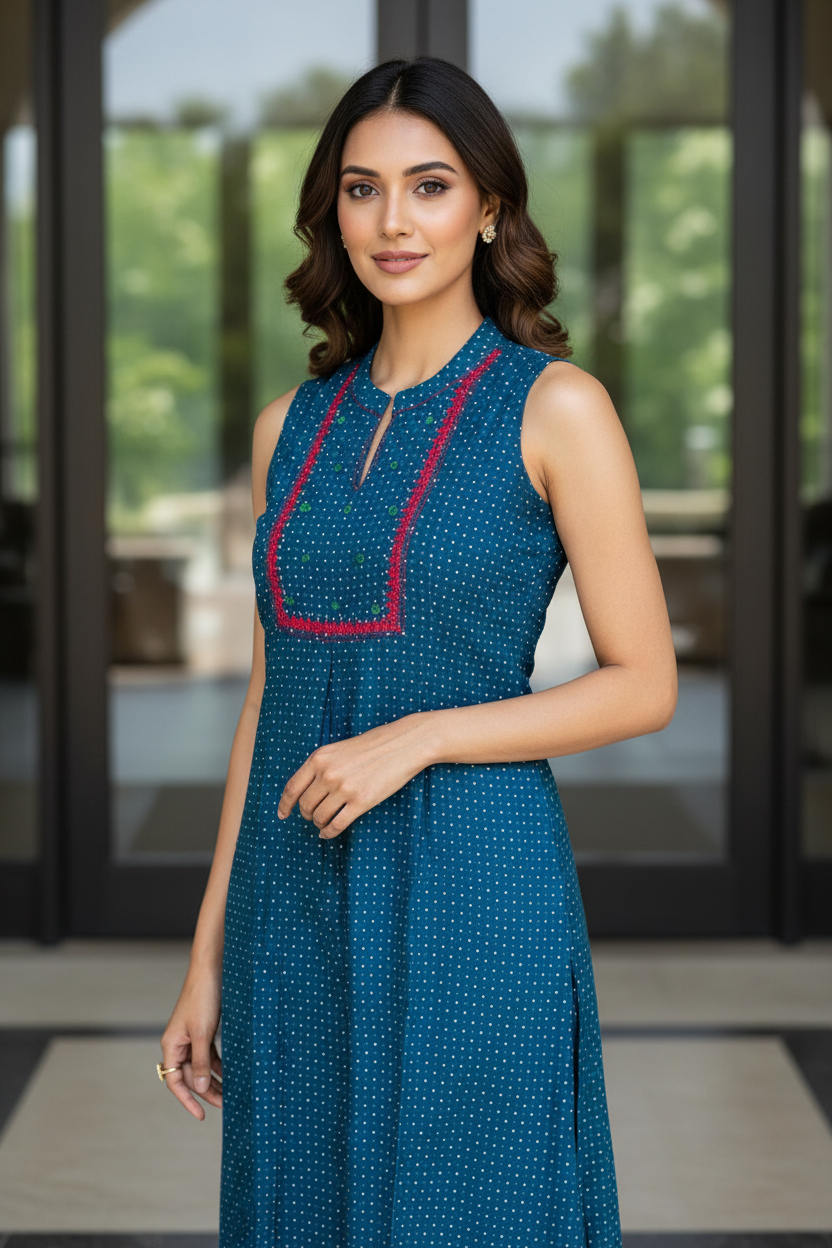 Teal Dotted Kurta set