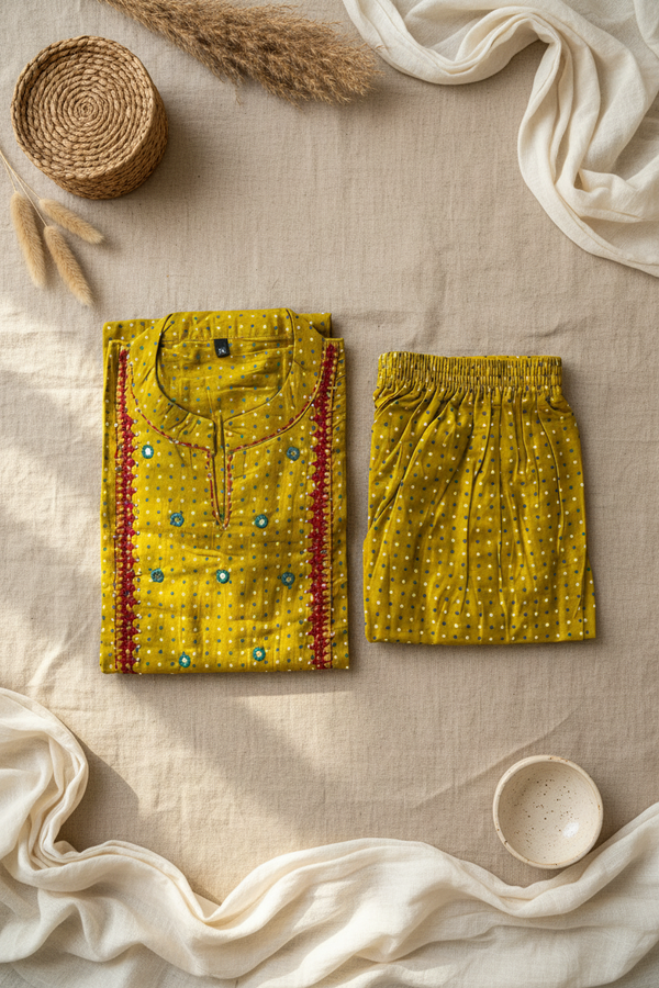 Yellow Dotted Kurta set
