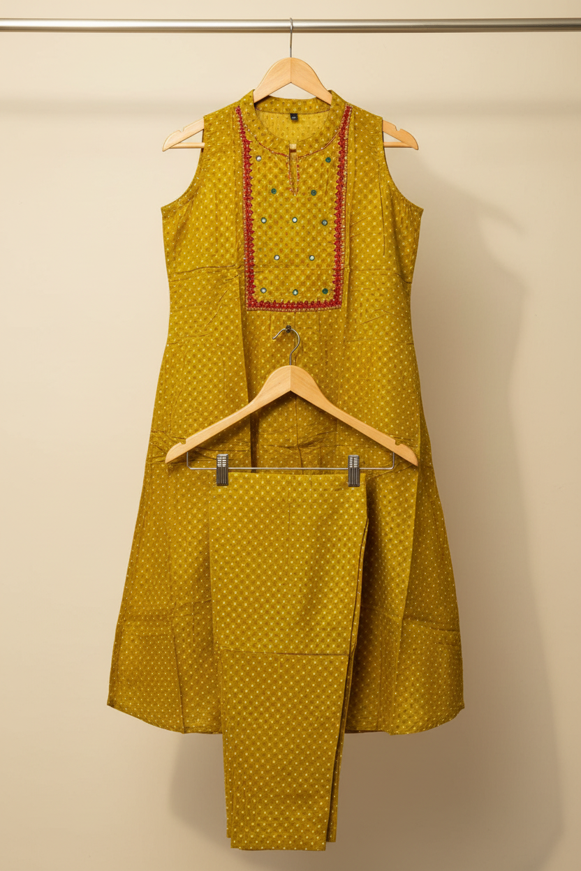 Yellow Dotted Kurta set