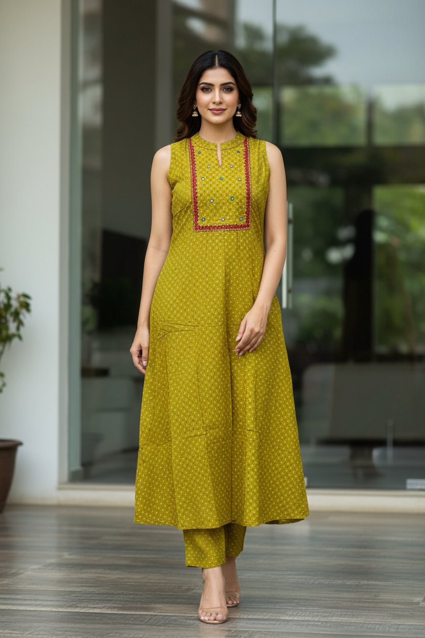 Yellow Dotted Kurta set