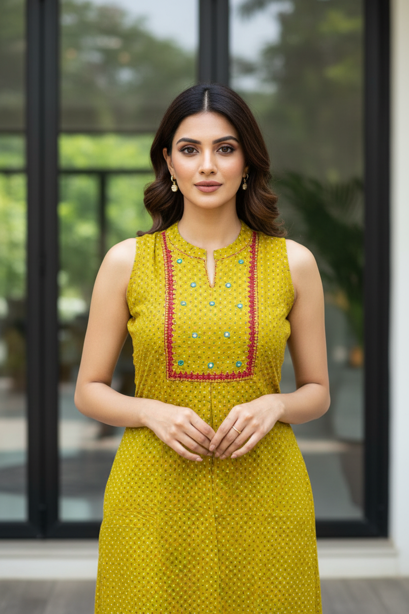 Yellow Dotted Kurta set