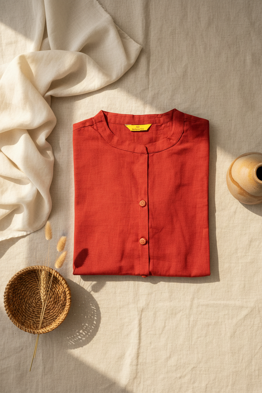 Rust Embroidered Short Kurta