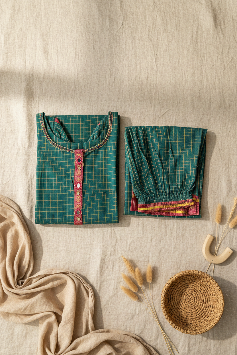 Green Mirror Kurta Set