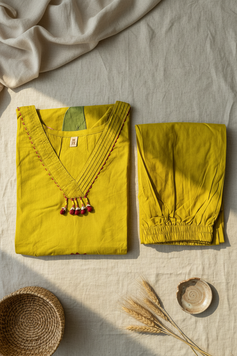 Mustard Aline Kurta Set