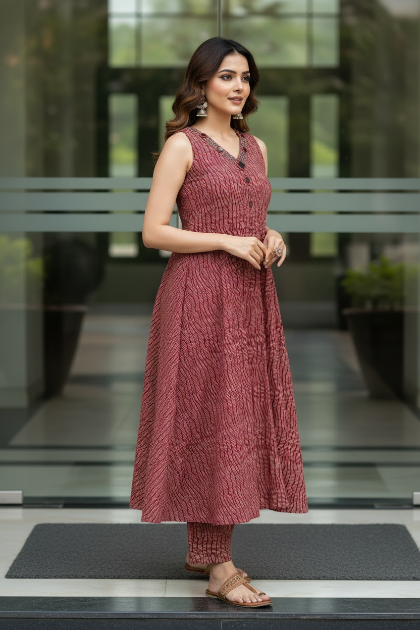 Red Aline Kurta Set