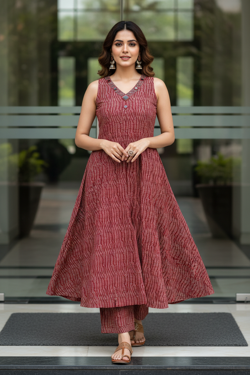 Red Aline Kurta Set