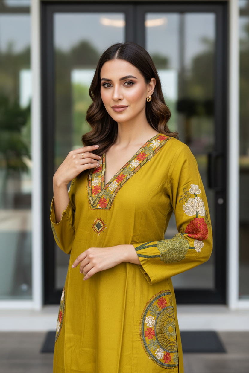 Mustard Aline Kurta Set