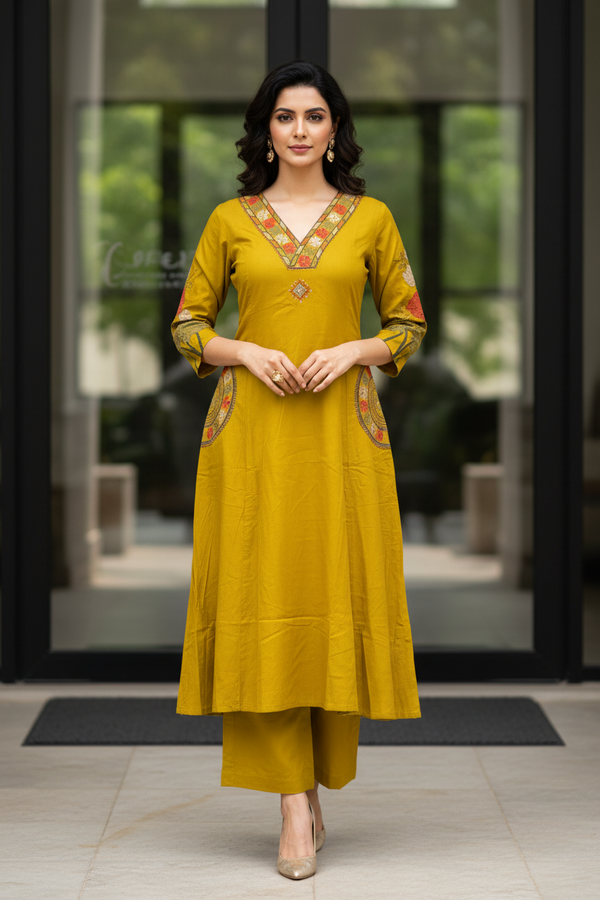 Mustard Aline Kurta Set
