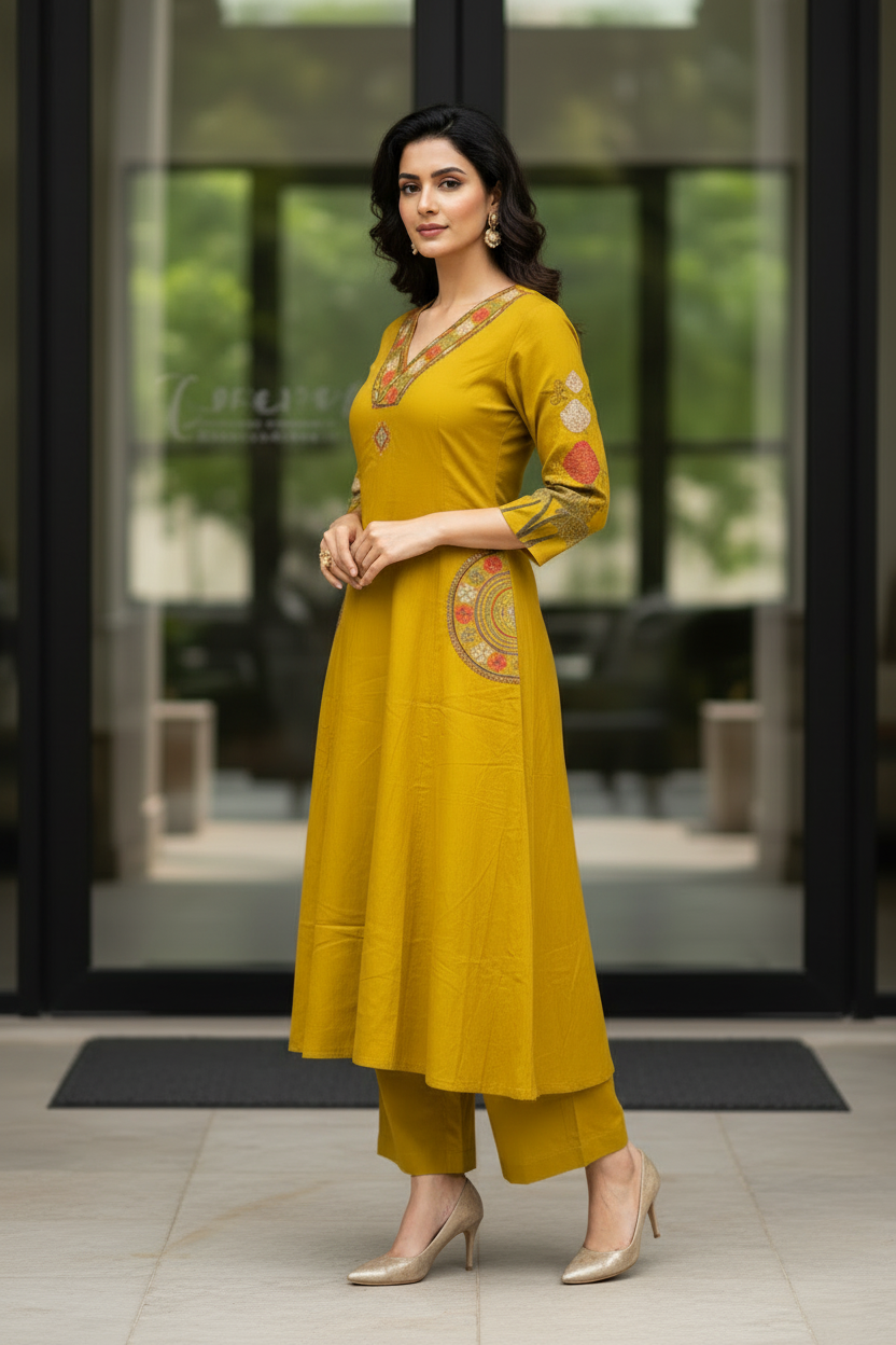 Mustard Aline Kurta Set