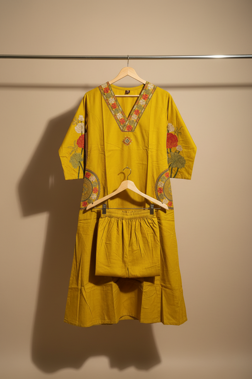 Mustard Aline Kurta Set