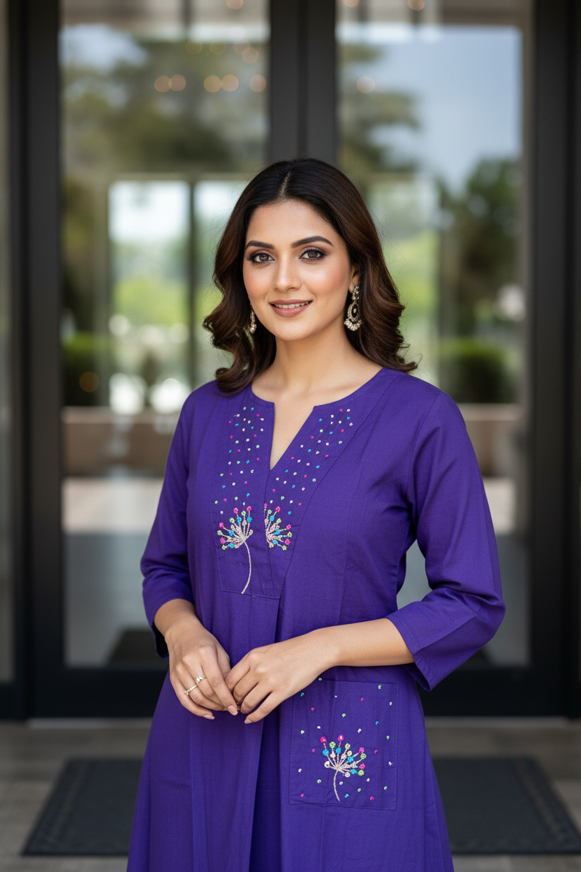 Purple Bead Kurta Set
