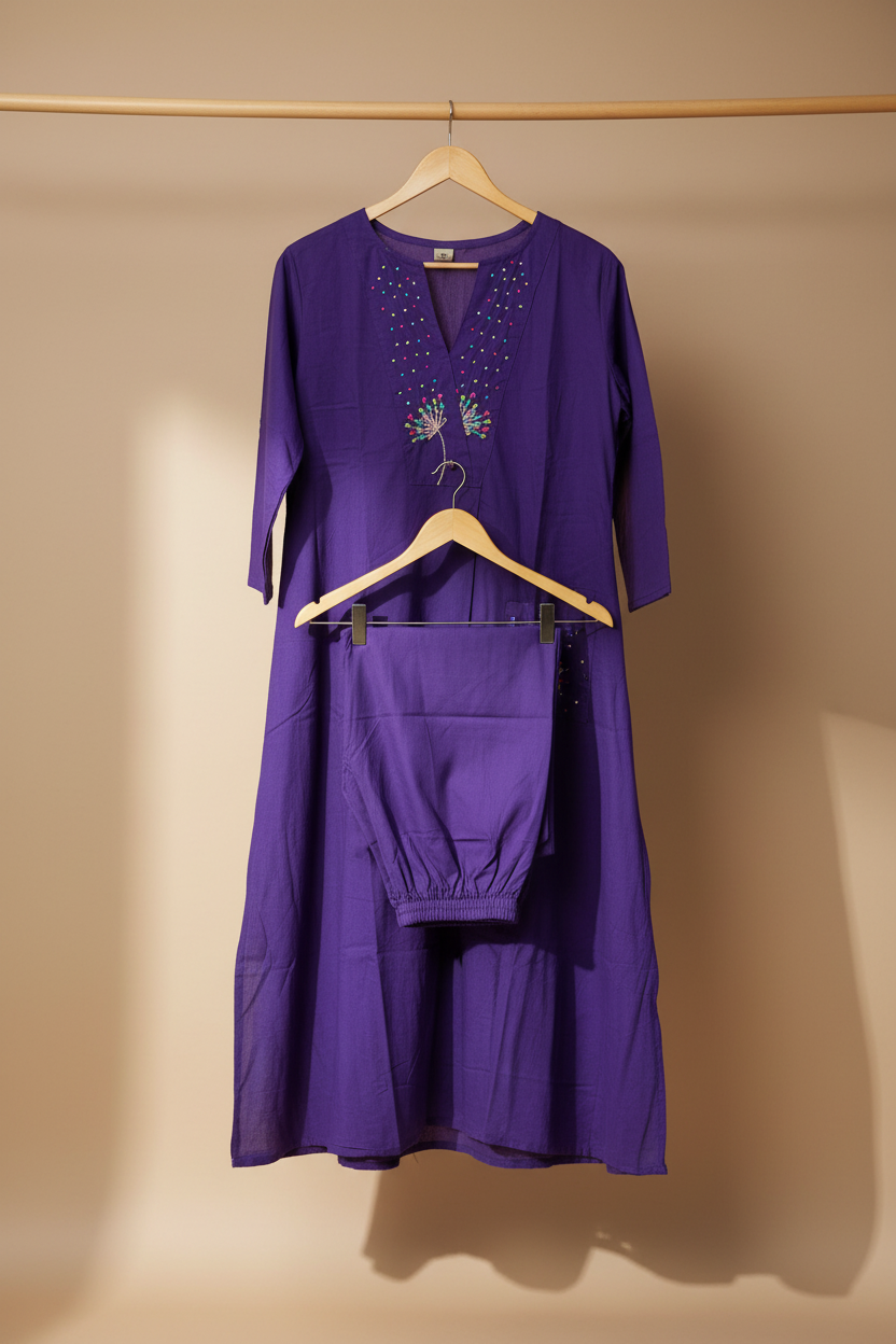 Purple Bead Kurta Set