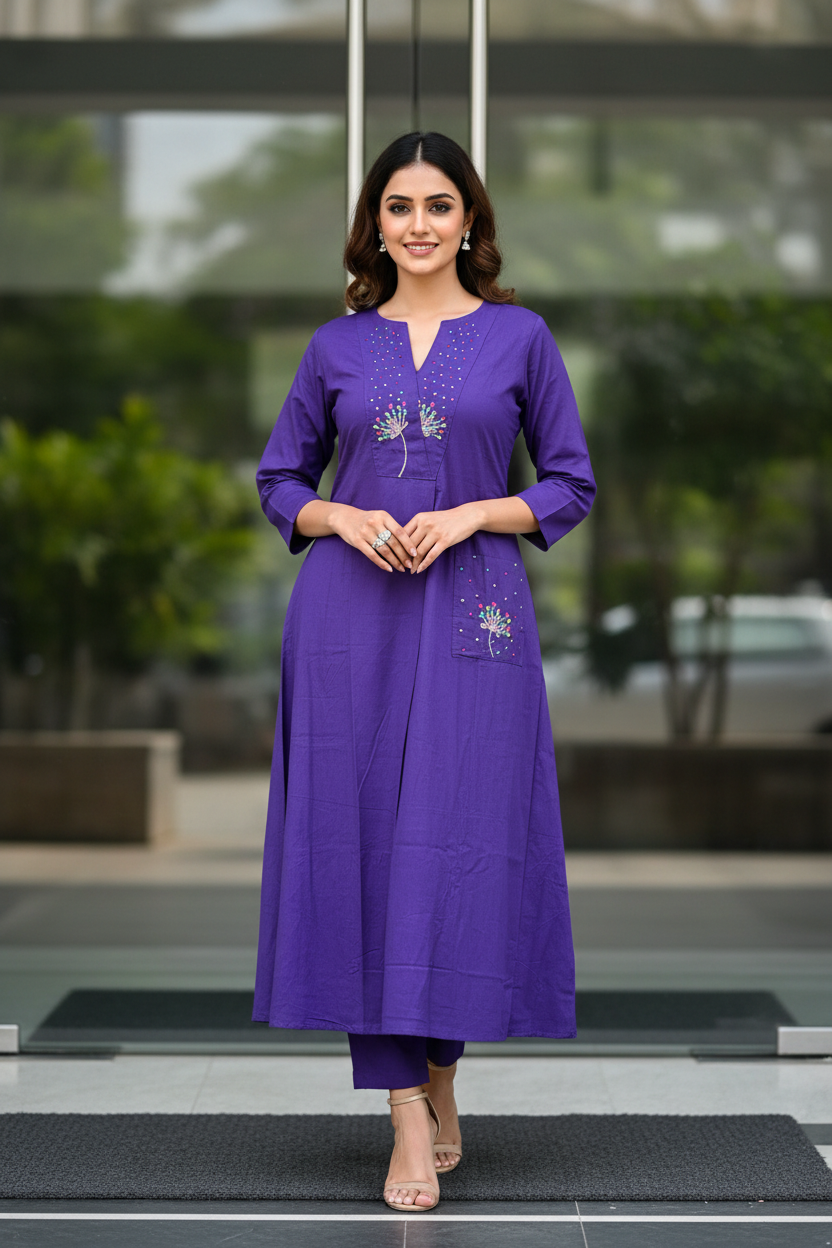 Purple Bead Kurta Set