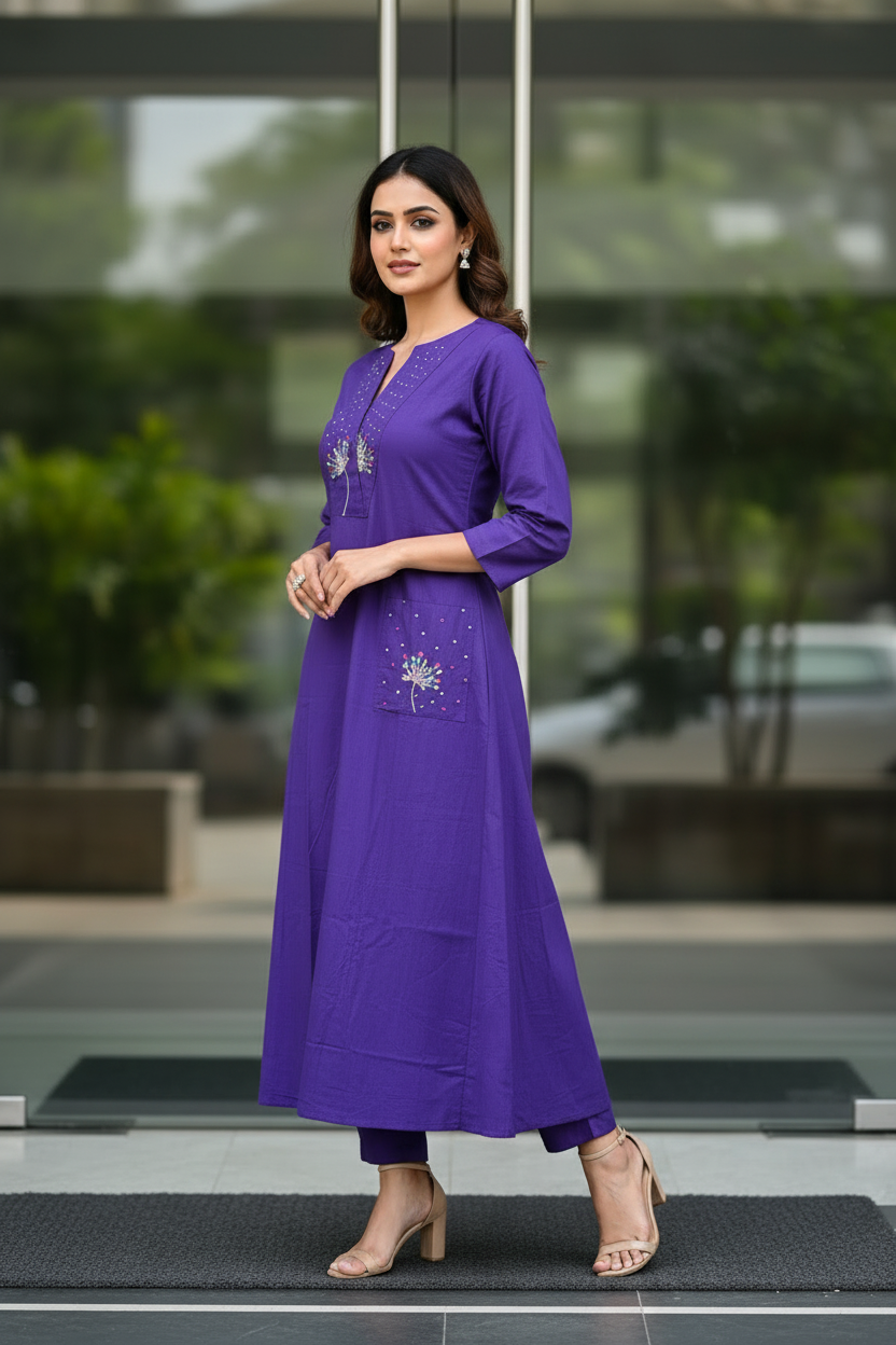 Purple Bead Kurta Set