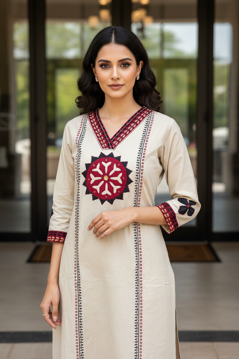 Ivory Applique Kurta Set