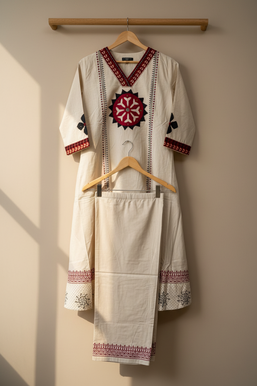 Ivory Applique Kurta Set