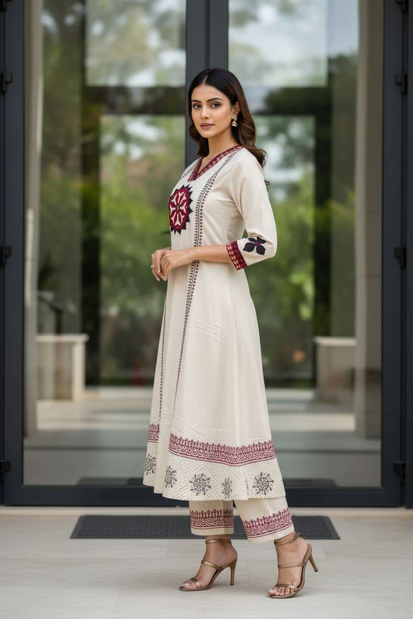 Ivory Applique Kurta Set