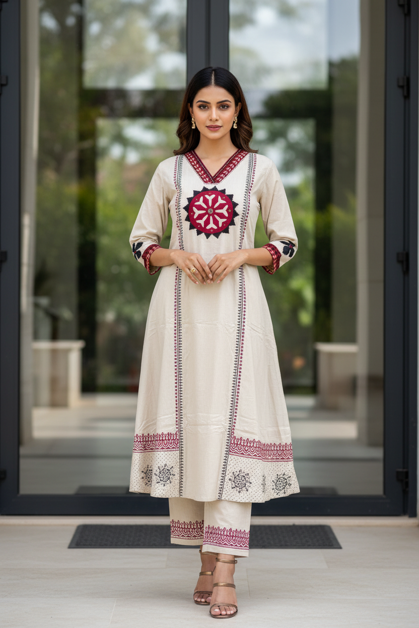 Ivory Applique Kurta Set