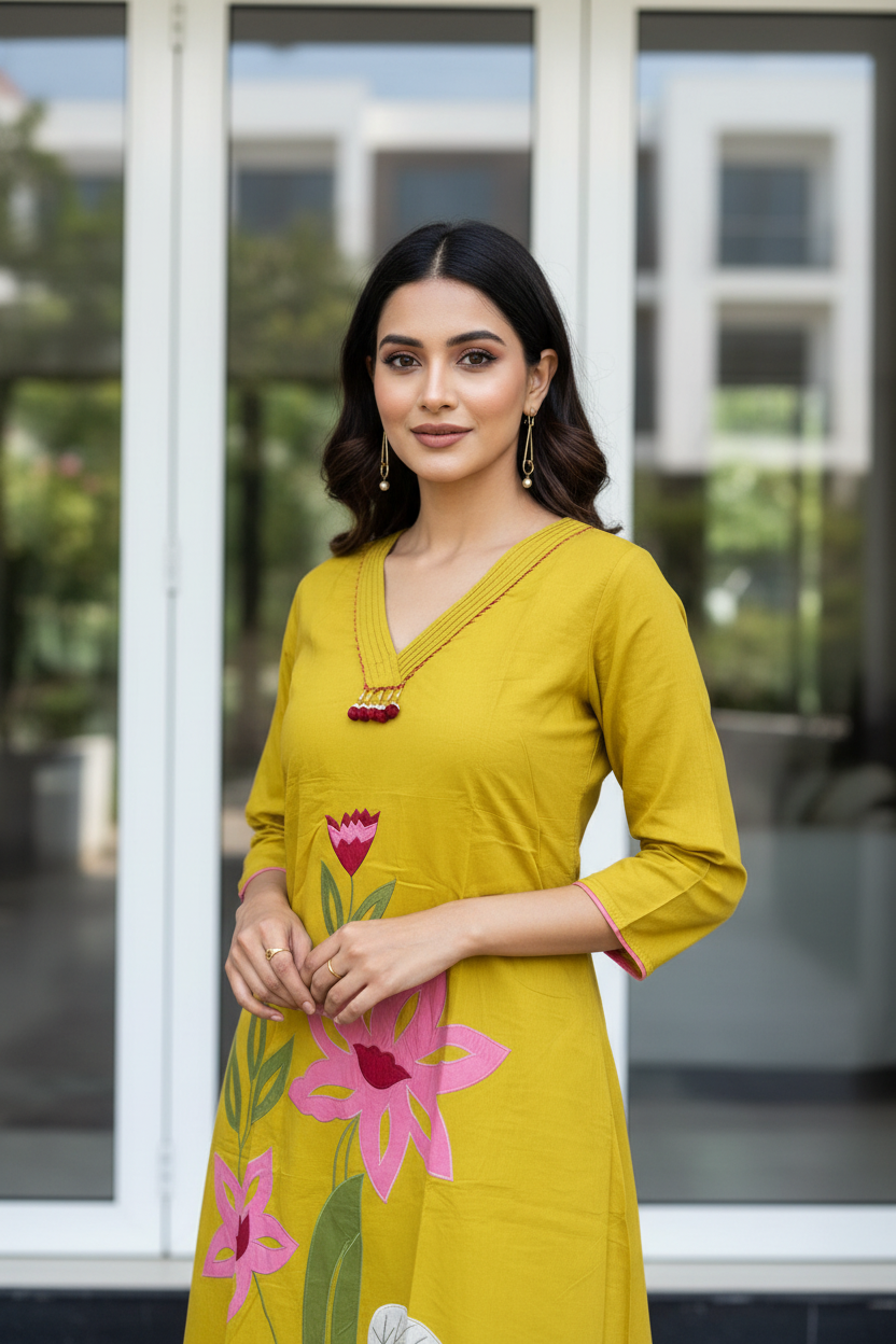 Mustard Aline Kurta Set