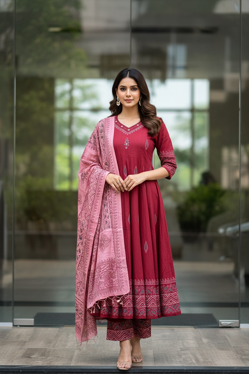 Maroon Flare Kurta Set