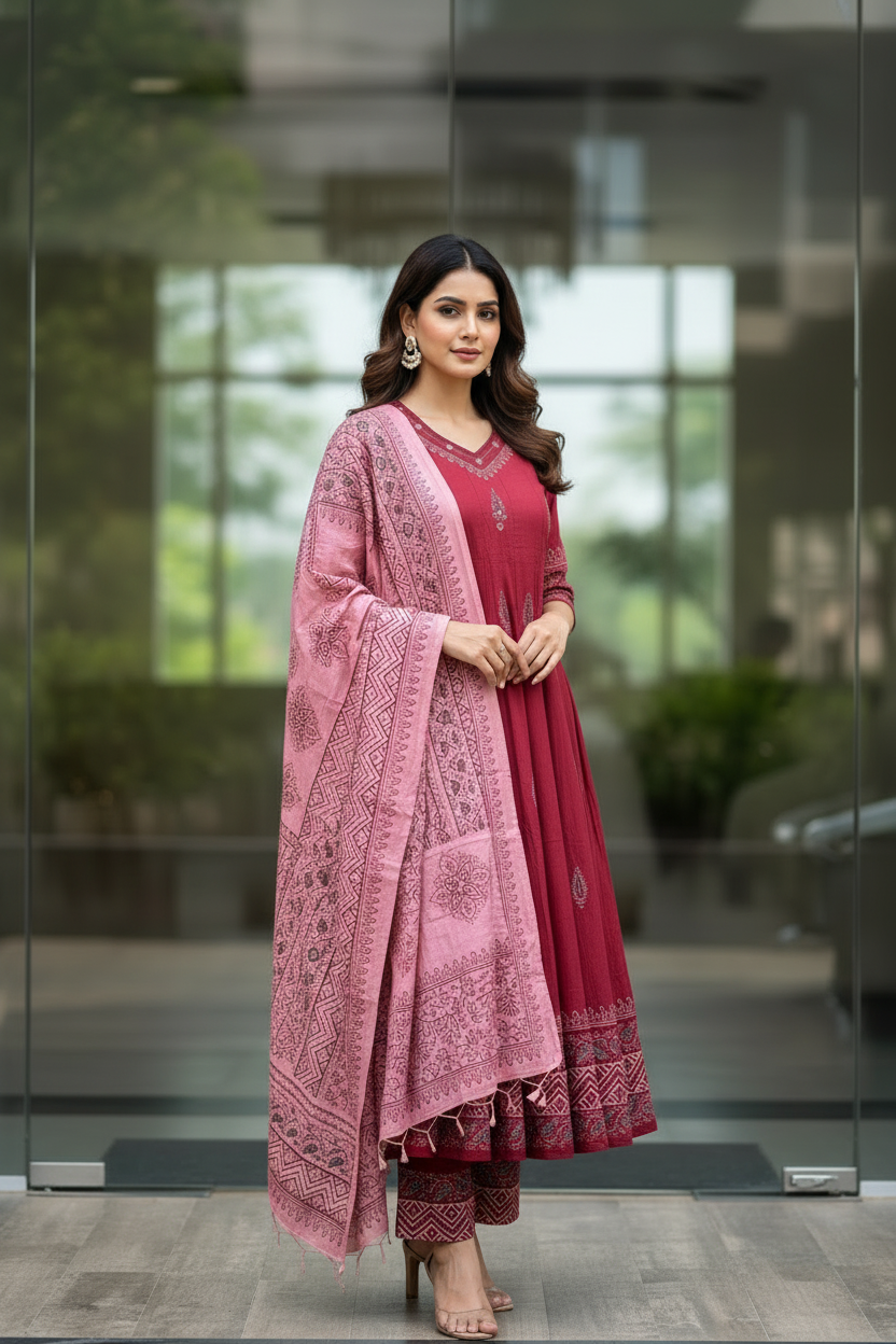 Maroon Flare Kurta Set